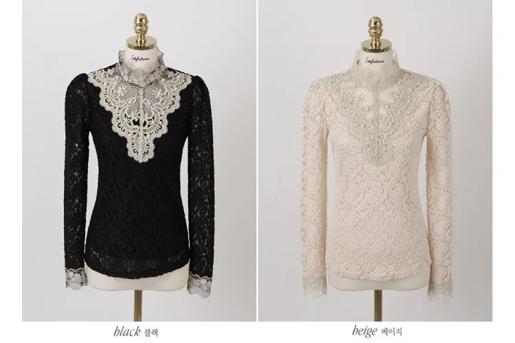 New Women Lace Crochet Hollow Out Tops Pearl Long Sleeve Blouses And Shirts Casual Female Plus Size Blouse