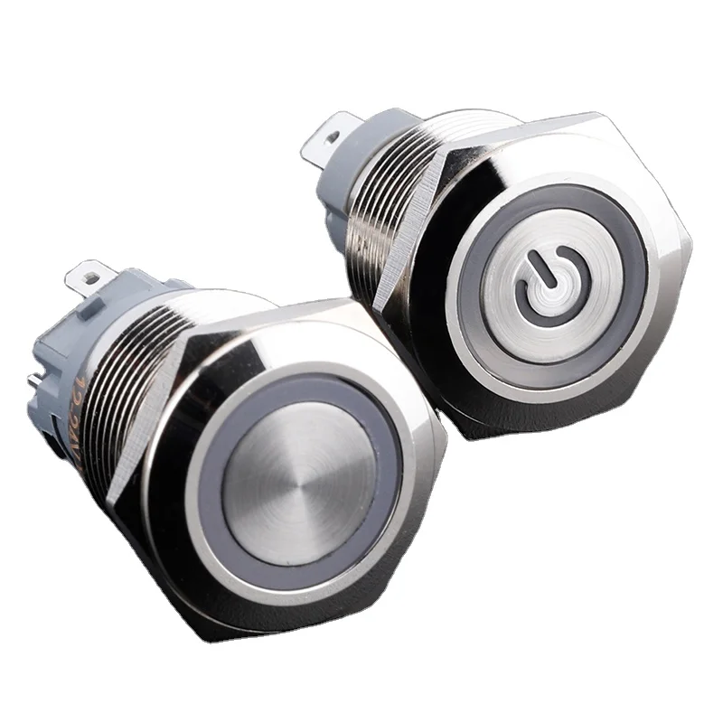 19mm metal anti vandal switch button 4 pins 15A momentary 12v ring illuminated push button switch