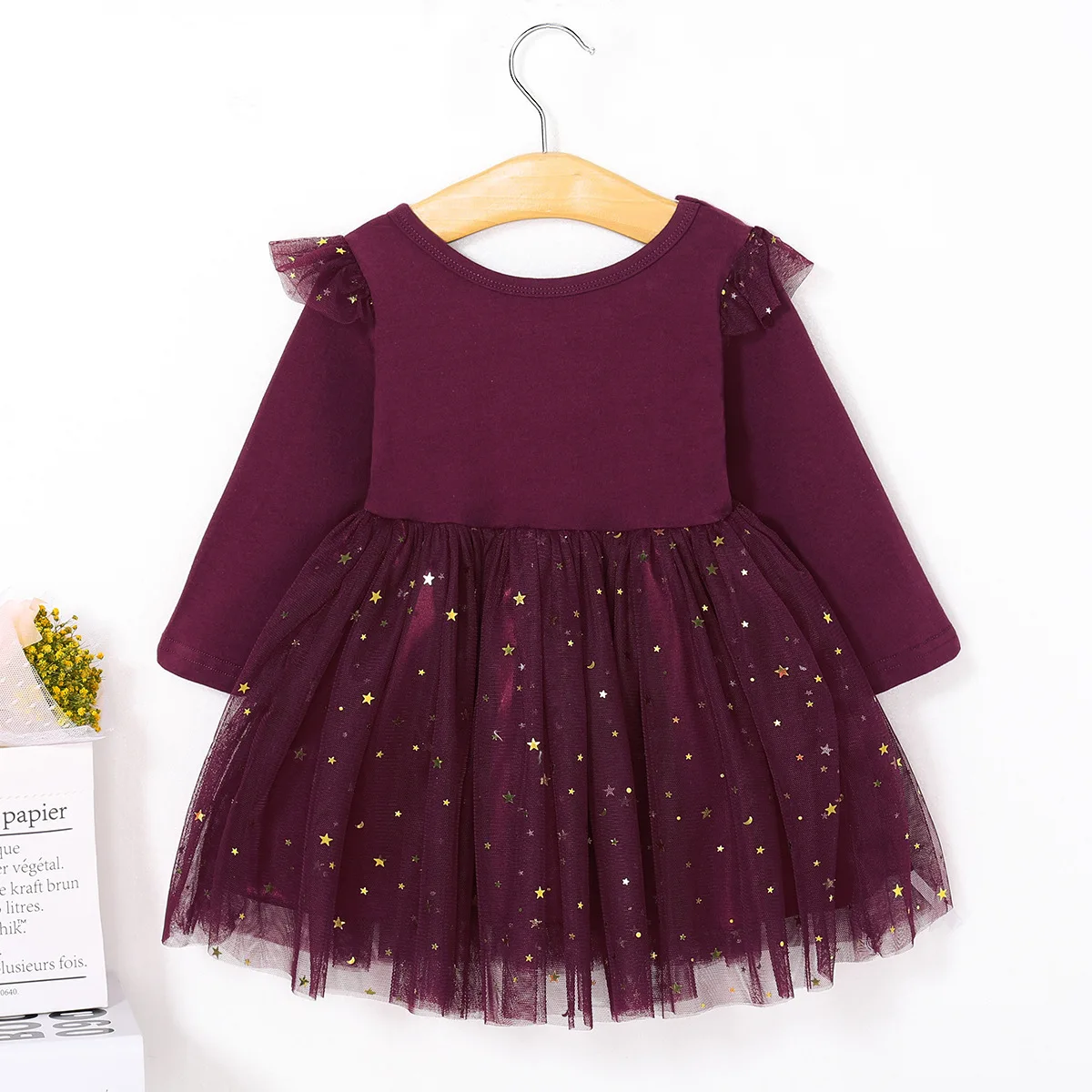New burgundy autumn fashion long sleeve ballet tutu dresses children girl summer dresses 2021