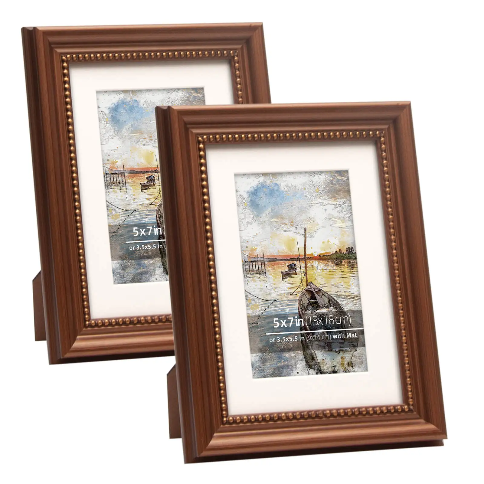 5x7 2pcs Frame Display Gold Ornate Beaded Inner Wall Mounted Tabletop Wood Photo Picture Frame
