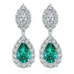 2022 Luxury 925 silver wedding lab green tourmaline paraiba dangle teardrop statement earrings for women