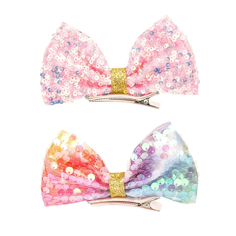 Kids Girls Sequin Hairclips Pink Children Rainbow Hair Top Clips Hair Accessories ins 2024 Toddler Girl Princess Cute Hair Grips