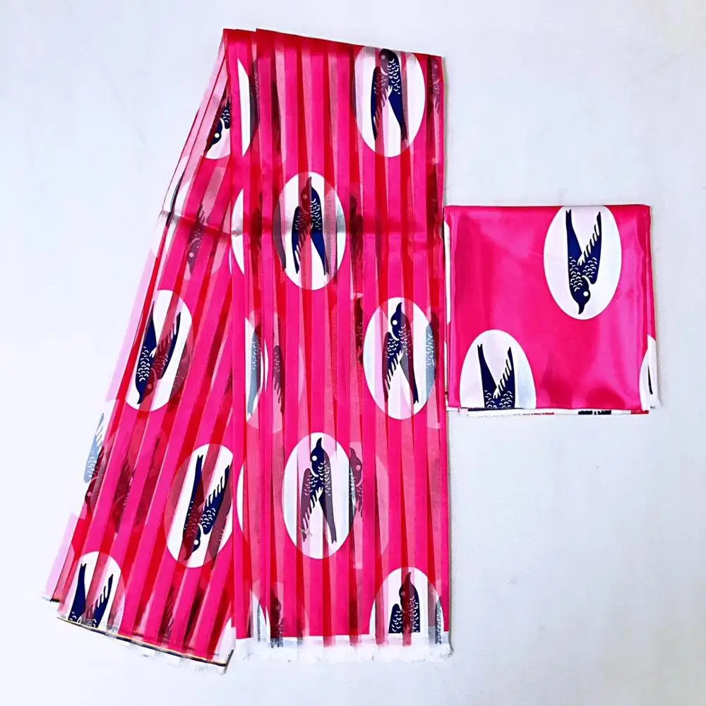 Атласная шелковая ткань с принтом в африканском стиле и восковым из органзы кружево для платья 4 Ярда лента 2 ярда шелковой ткани