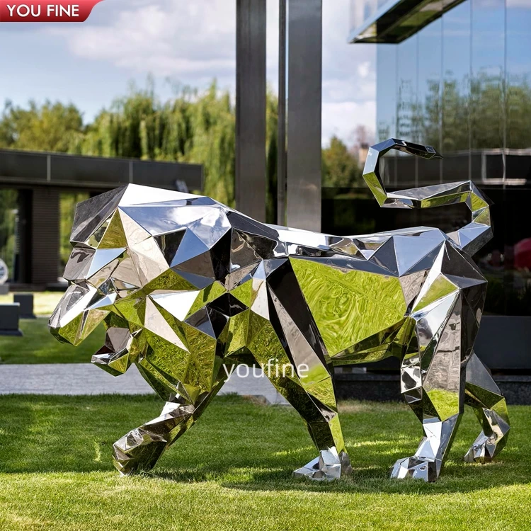 Custom Large Modern Metal Animals Stainless Steel Geometry Lion Sculpture