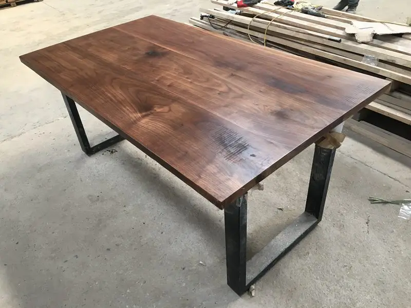 Wide Plank Rustic Saw Mark Walnut Table Industrial Rectangle Solid Walnut Wood Dining Table