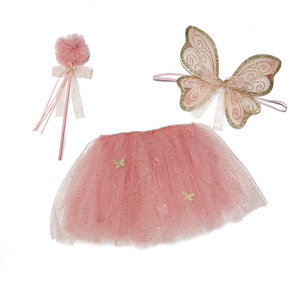 Fluffy tulle skirt Short Princess skirt + Butterfly fairy wings+  Fairy stick set tutu performance costume tutu set for girls