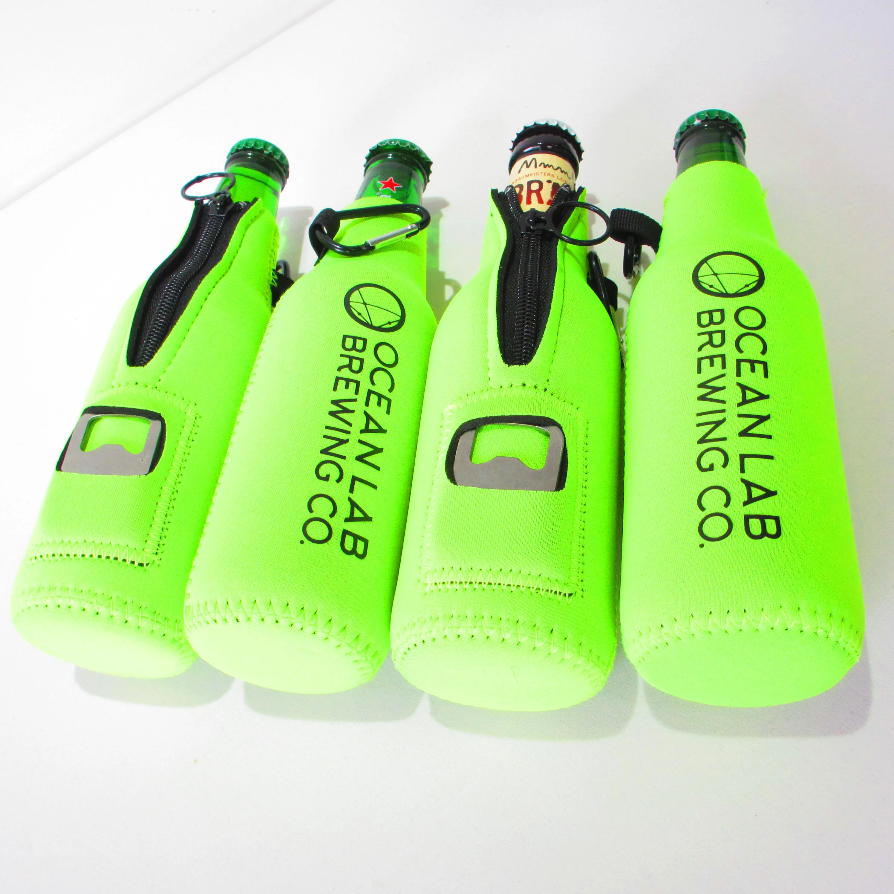 Factory Price Zipper Beer Bottle Insulator Holder Neoprene Insulated 12oz Beer Bottle Cooler Sleeve With Bottle Opener