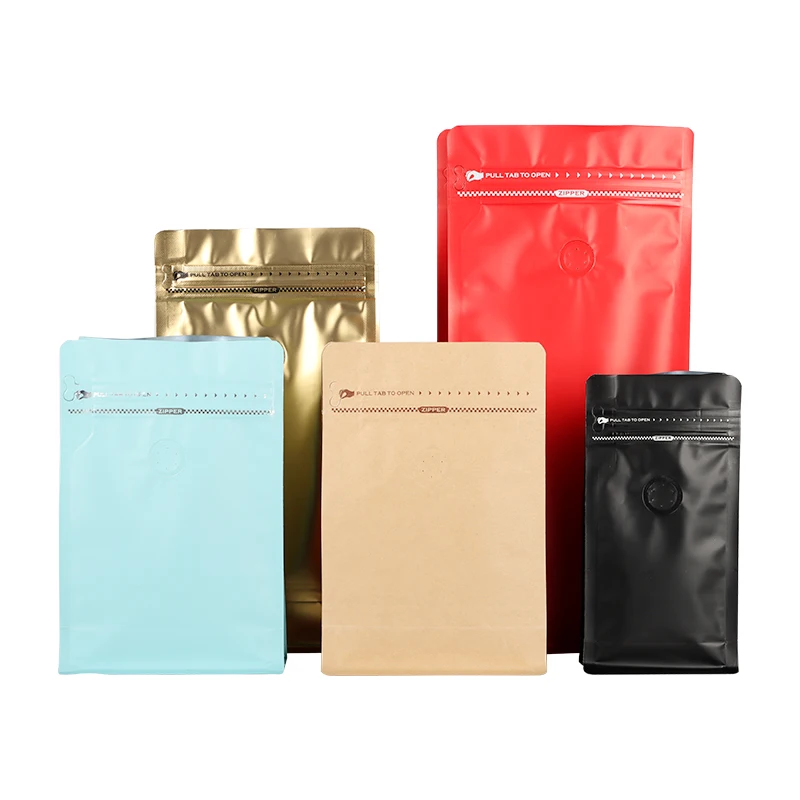 Customized Zipper  Pouch Flat Bottom  Packing Bags Coffee Bean Bags With Valve And Zipper