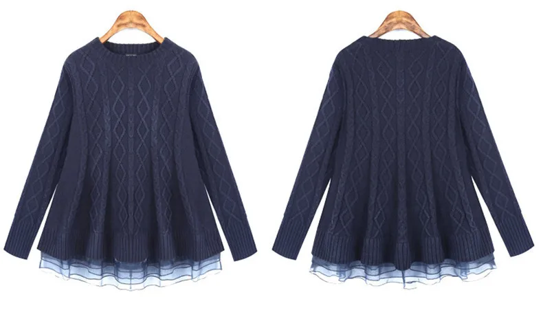 Осень/Зима 2021 Свободный пуловер в европейском и американском стиле однотонный вязаный свитер новая женская одежда с кружевным подолом