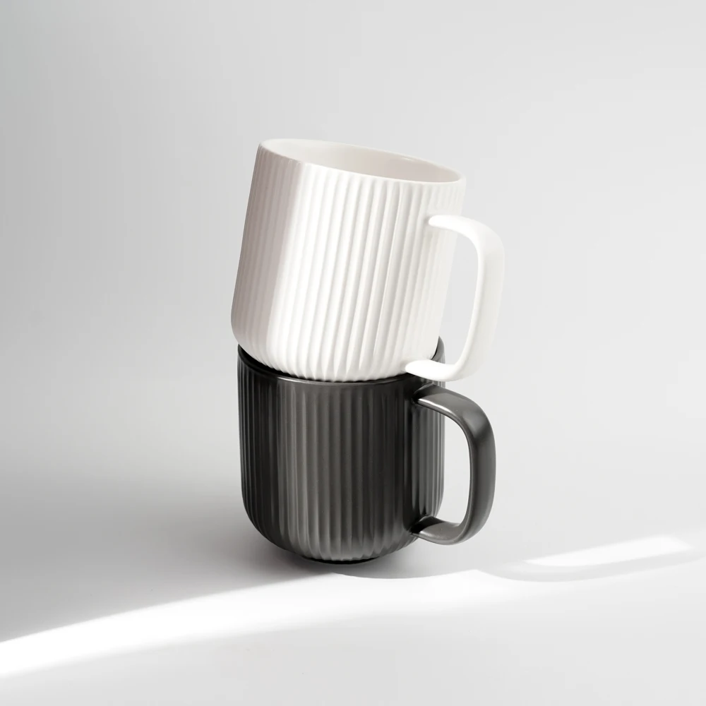 Wholesale Bulk In Stock Plain Colored Stripe Porcelain Ceramic Mugs Cup Coffee Mugs with Handle