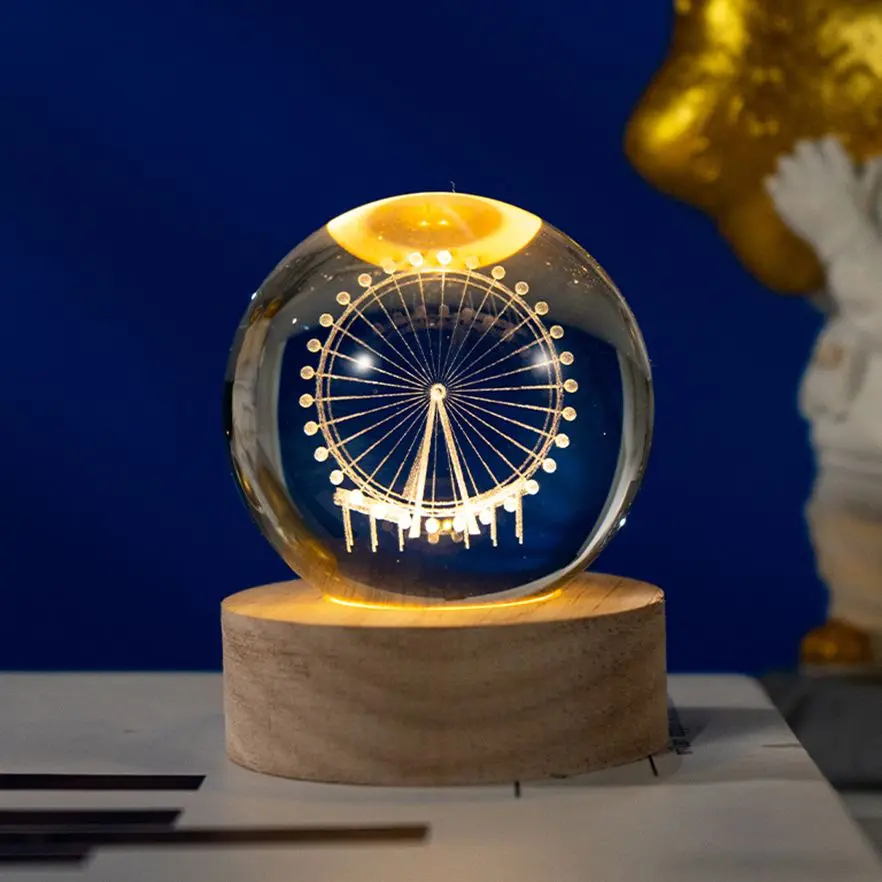 3D Art Crystal Ball Led  Night Lamp Luminous Crystal Ball Decoration Solar System Led Night Lights Decorative Table Lamp