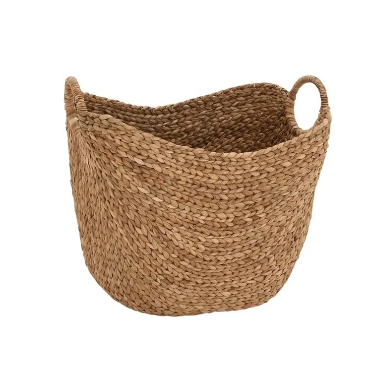 Wholesale ECO-friendly Woven Water Hyacinth Storage Basket with Iron Handles for Laundry Hamper Toys Towels Blankets Storage