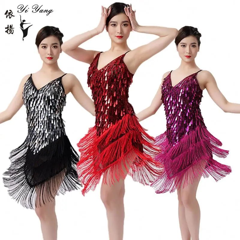 Latin Fringe Tassel Dress Stage Costume Latin Dance Performance Clothing Competition Dress for Women Adults Stage & Dancerwear