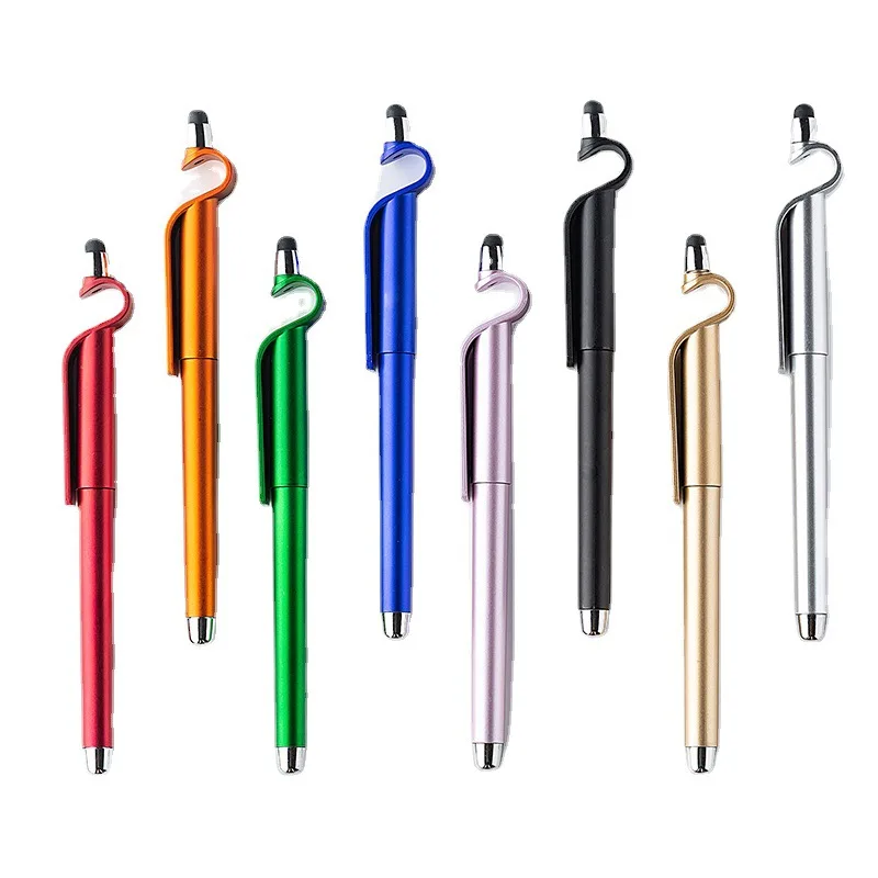 Custom logo plastic multifunction mobile phone holder active stylus ball pen advertising for touch screen with gel ink