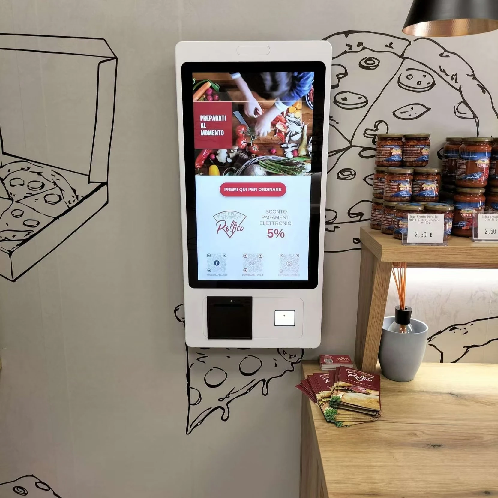 21.5 inch payment kiosk coffee room self service ordering kiosk wall mount Pcap 10 pints touchscreen OEM / ODM with printer