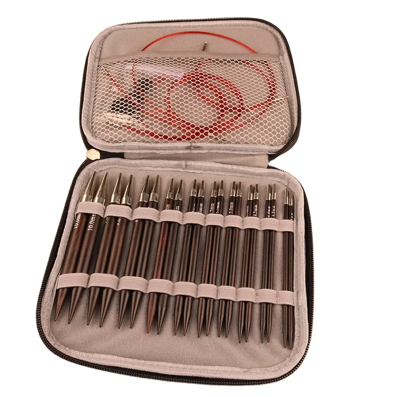 10 Pairs Interchangeable Crochet Hook Set sandalwood Circular Knitting Needles Set