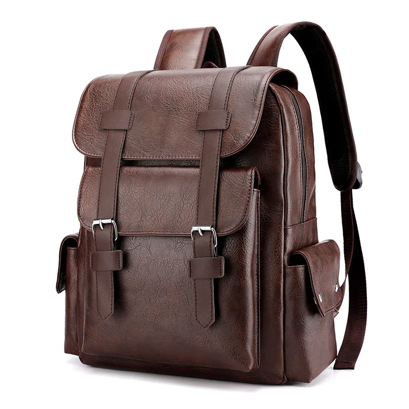 SC045 Unisex Waterproof PU Leather Backpack Purses Outdoor Travel Backpack Vintage Casual Shopping Backpacks For Men