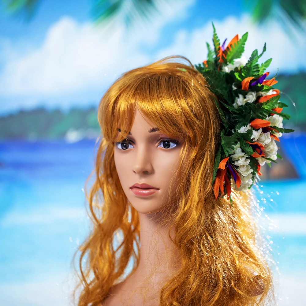 Tropical Bird of Paradise Flower Hair Comb with Pikake Hawaiian Decorated Hair Piece Hawaiian Wear Hair Trinkets Art KN-hc075