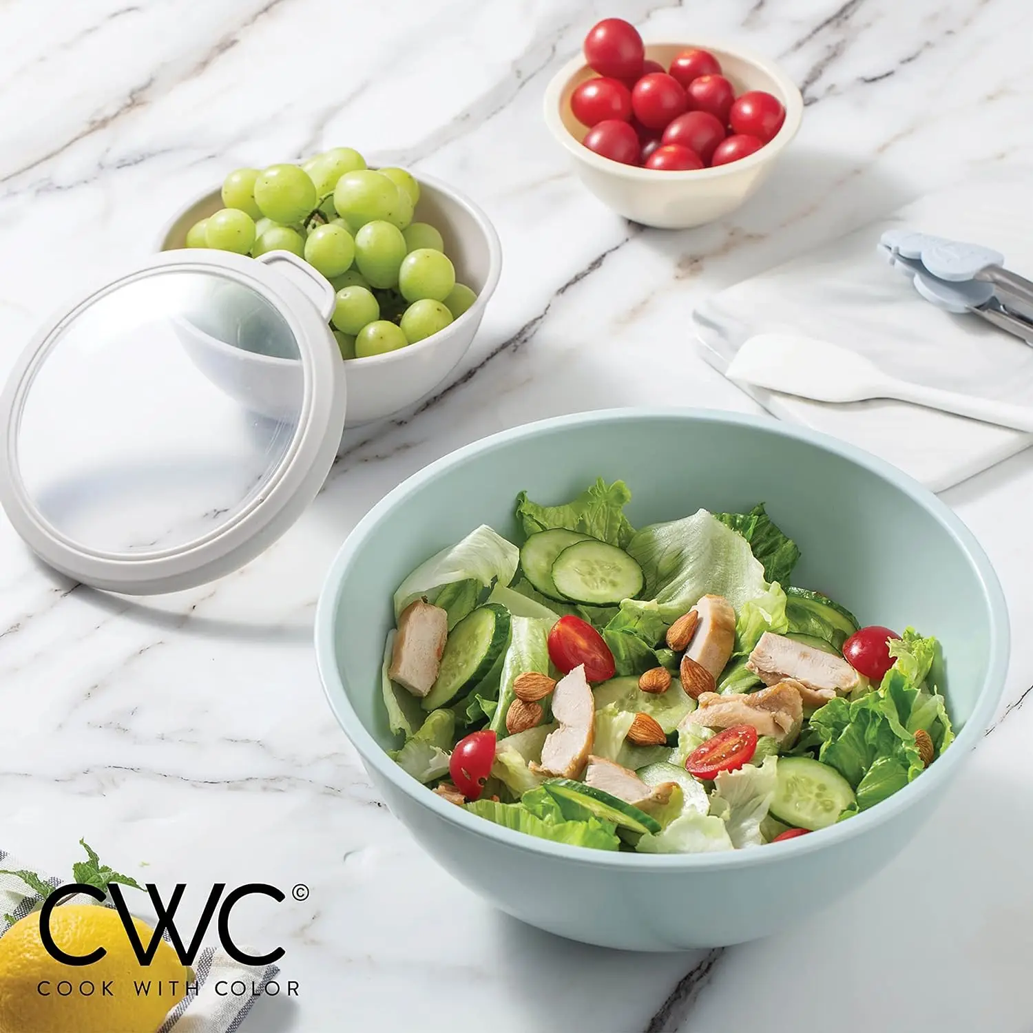 Mixing Bowls with TPR Lids 12 Piece Plastic Nesting Bowls Set includes 6 Prep Bowls and 6 Lids Microwave Safe