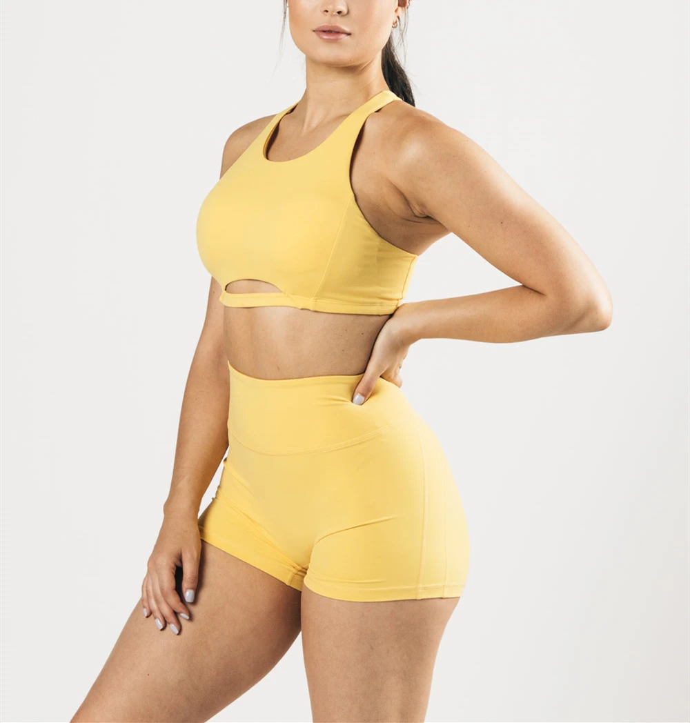 Wide Straps High Neck Blank Color Cut Out Racerback Sexy Sports GYM Bra Recycled Sports Bra