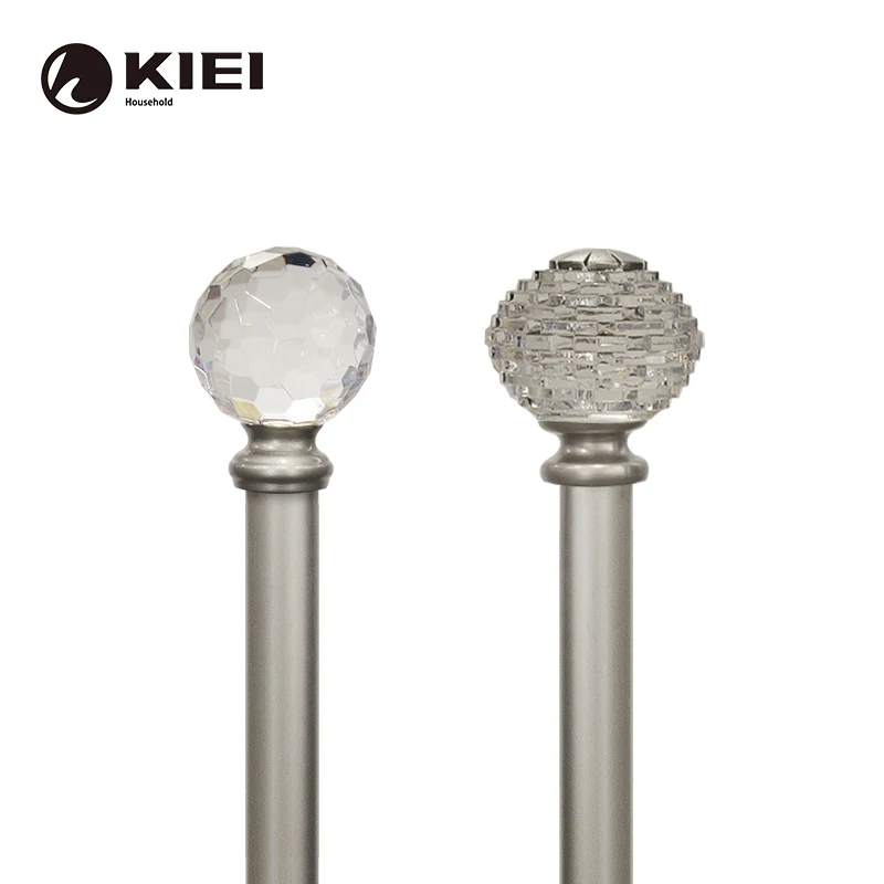 KIEI manufacture fitting room glass curtain rod finial clear glass curtain aluminum pole curtain double