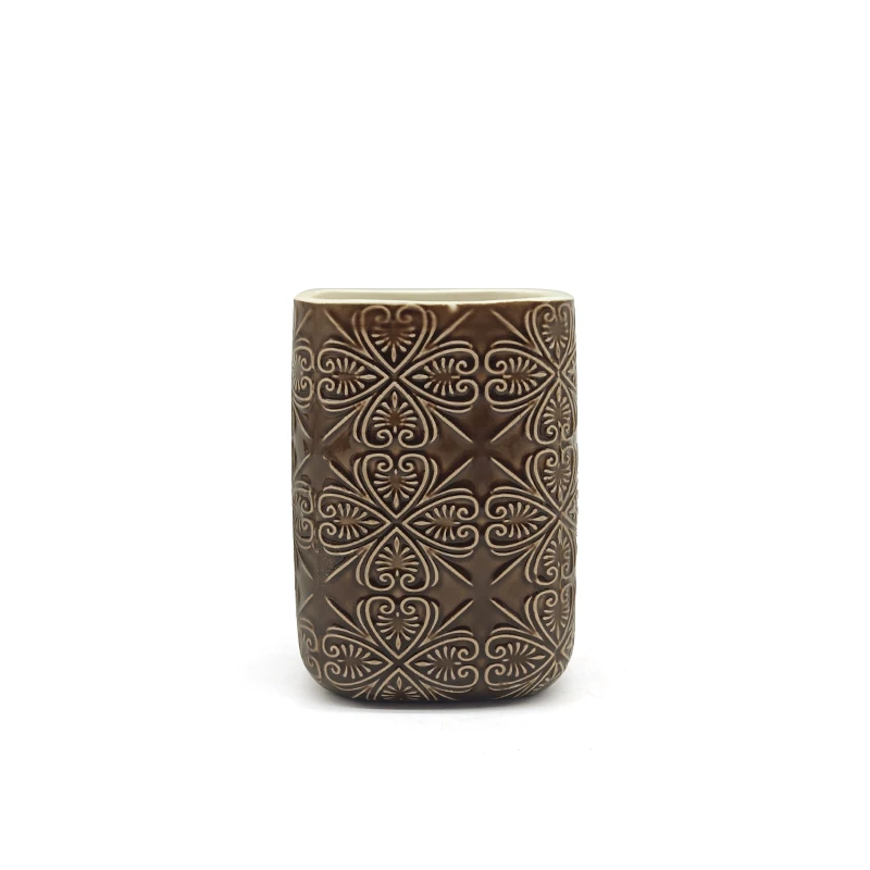 Simple Modern Design Customizable Ceramic Bathroom Set Retro Relief Flowers Bathroom Products Bathroom Accessories Set