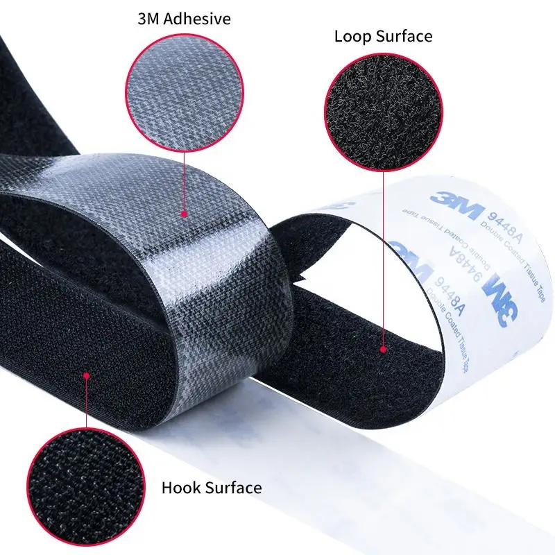 Amazon Hotsale 2.5cm Wide Backing Glue Hook&Loop Tape Strong Adhesive Self-adhesive Hook and Loop 25m/roll