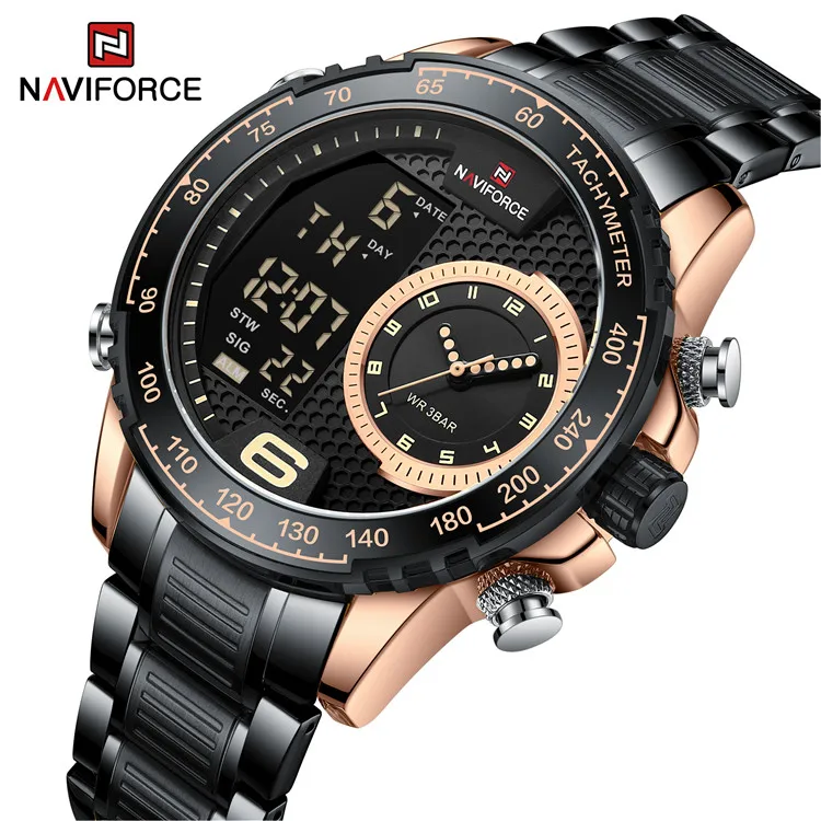 NAVIFORCE 9199S RGB мужские часы класса люкс кварцевые часы с водонепроницаемым чехлом и возможностью погружения на глубину до 30 м 24 часа в сутки ЖК-дисплей с подсветкой светящиеся спортивные наручные часы reloj