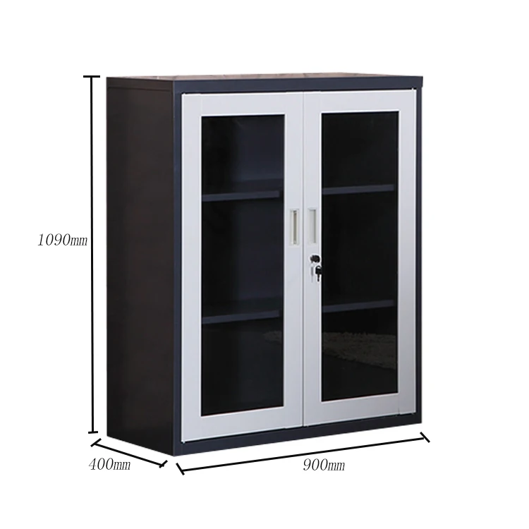 Modern furniture knock down steel office filing storage mini display cabinet glass office double doors