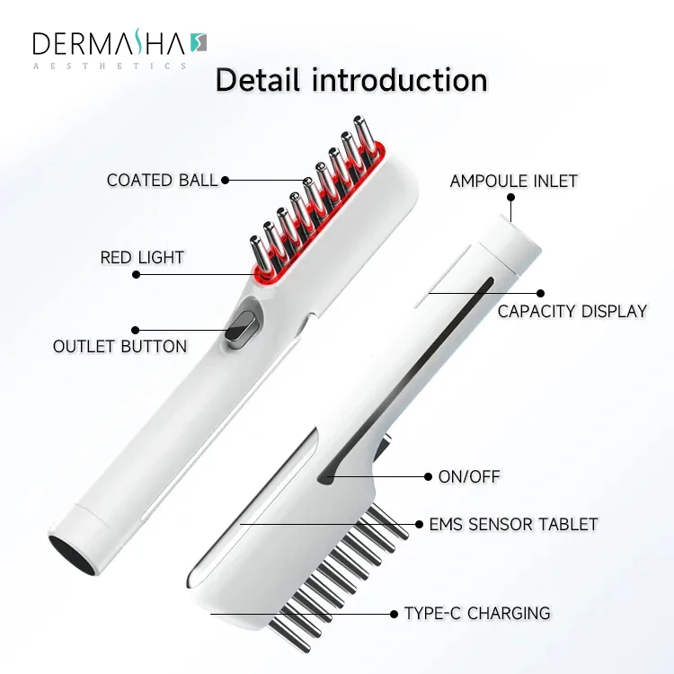 Dermasha Professional Red EMS Rechargeable Head Massager Brush Laser Hair Growth Scalp Massager Hair Comb Scalp Treatment Device