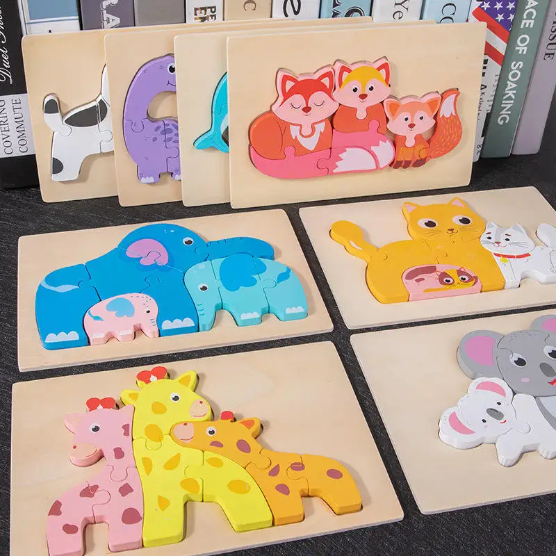 Hot selling wooden children 3D animal puzzle baby cartoon animal puzzle puzzle early education toys