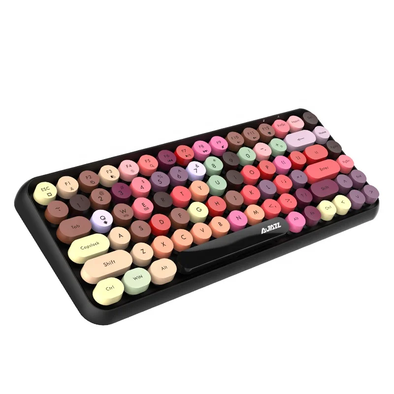 Hot Sale AJAZZ 308I 84 Keys Wireless BT Keyboard Retro Typewriter Round Key for Win/iOS/Android