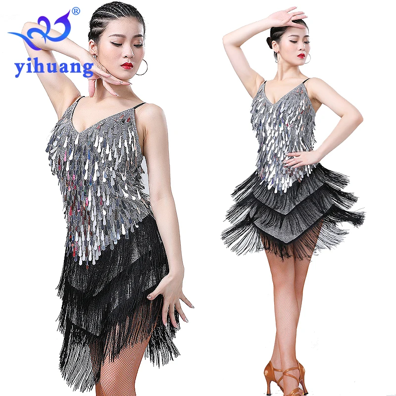 V-образный вырез Женская 1920s платье-Чарльстон красивое модное платье Чарльстон в стиле Гэтсби кисточкой Блестки платье на Хэллоуин; Костюмы для сцены;