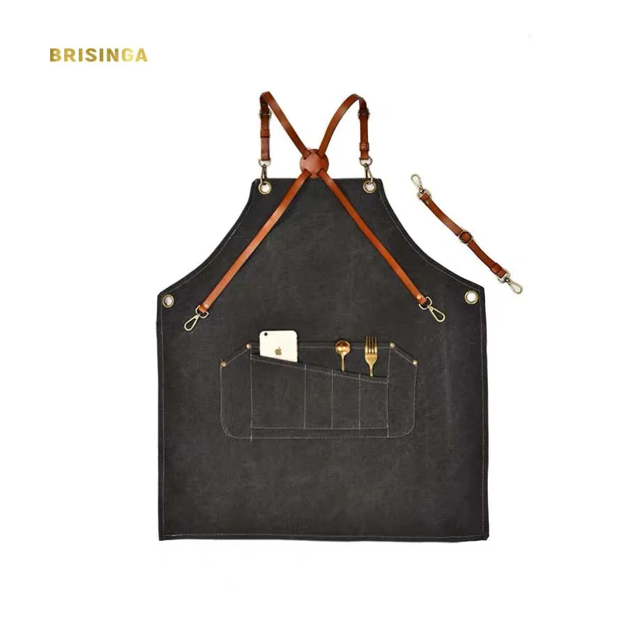 Leather strap cotton kitchen apron customization salon pattern  aprons