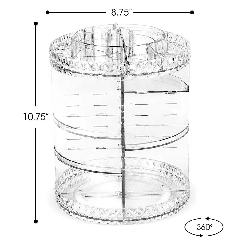 Wholesale diamond surface  PS  cosmetic display rack acrylic 360 rotating makeup organizer