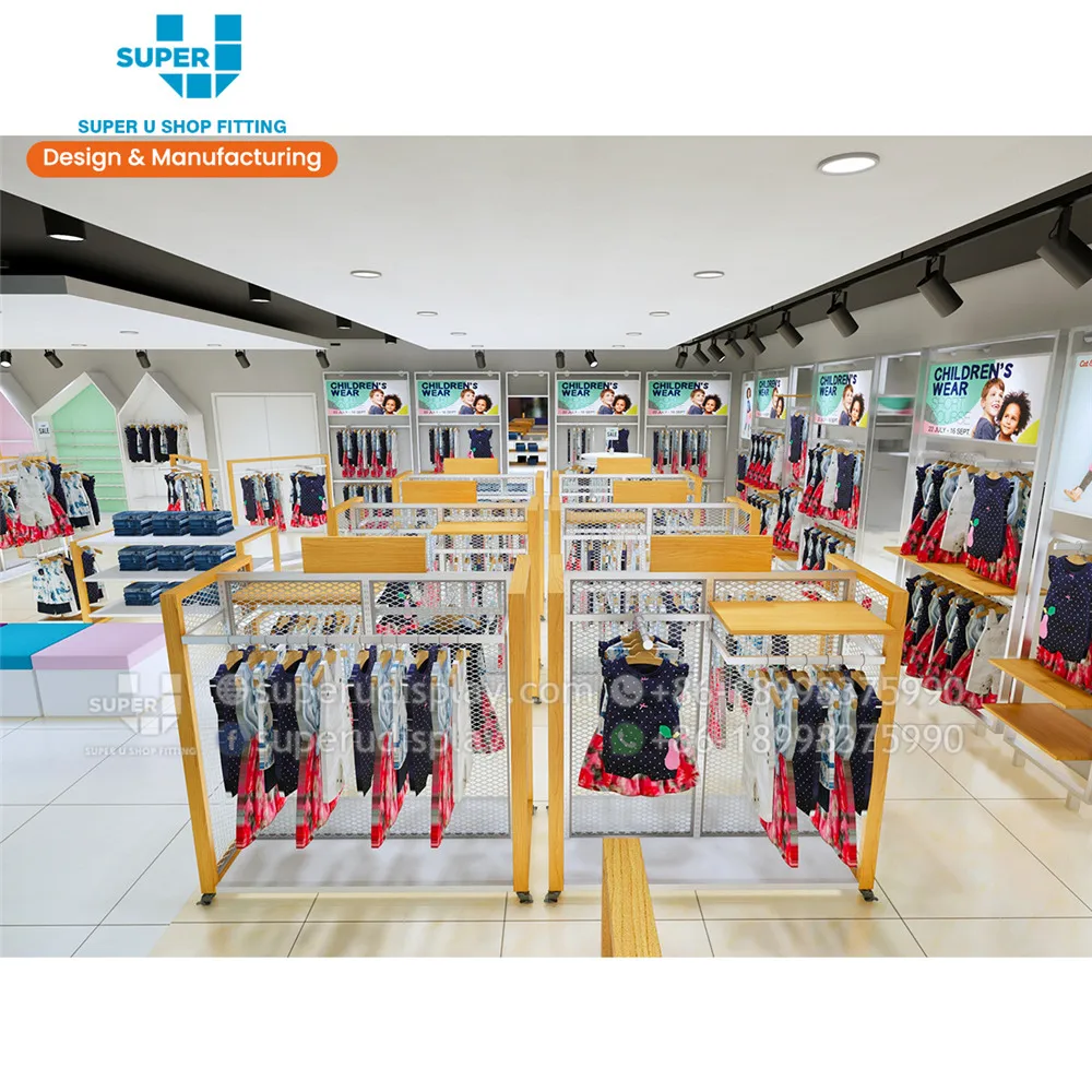 China Guangzhou Custom Retail Kid Clothes Store Design Children Display Furniture Baby Shop Design Fixture Kids Clothes Display