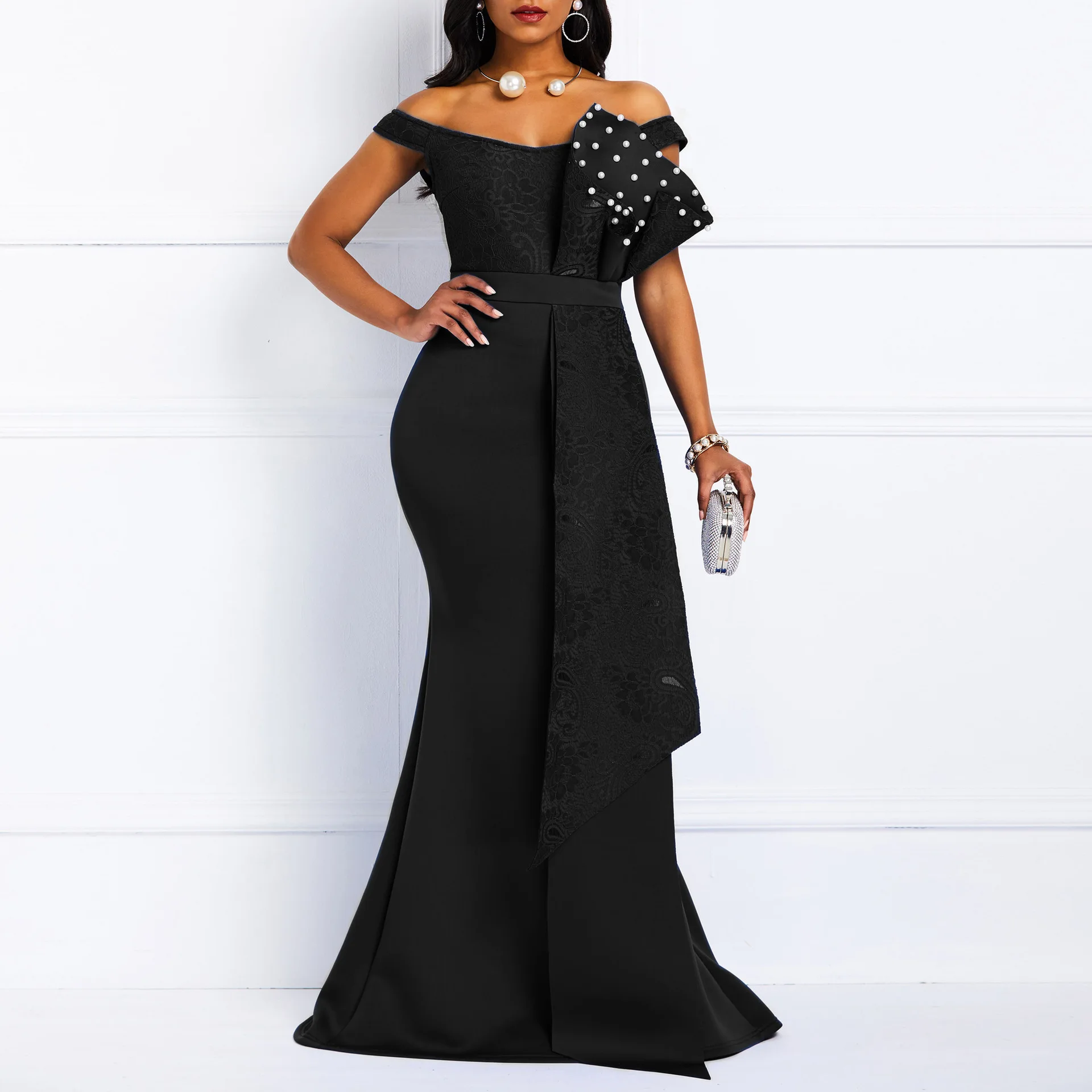 V Neck One Shoulder Plus Size Banquet Dress Party Wear Long Ball Gowns For Women Evening Dresses
