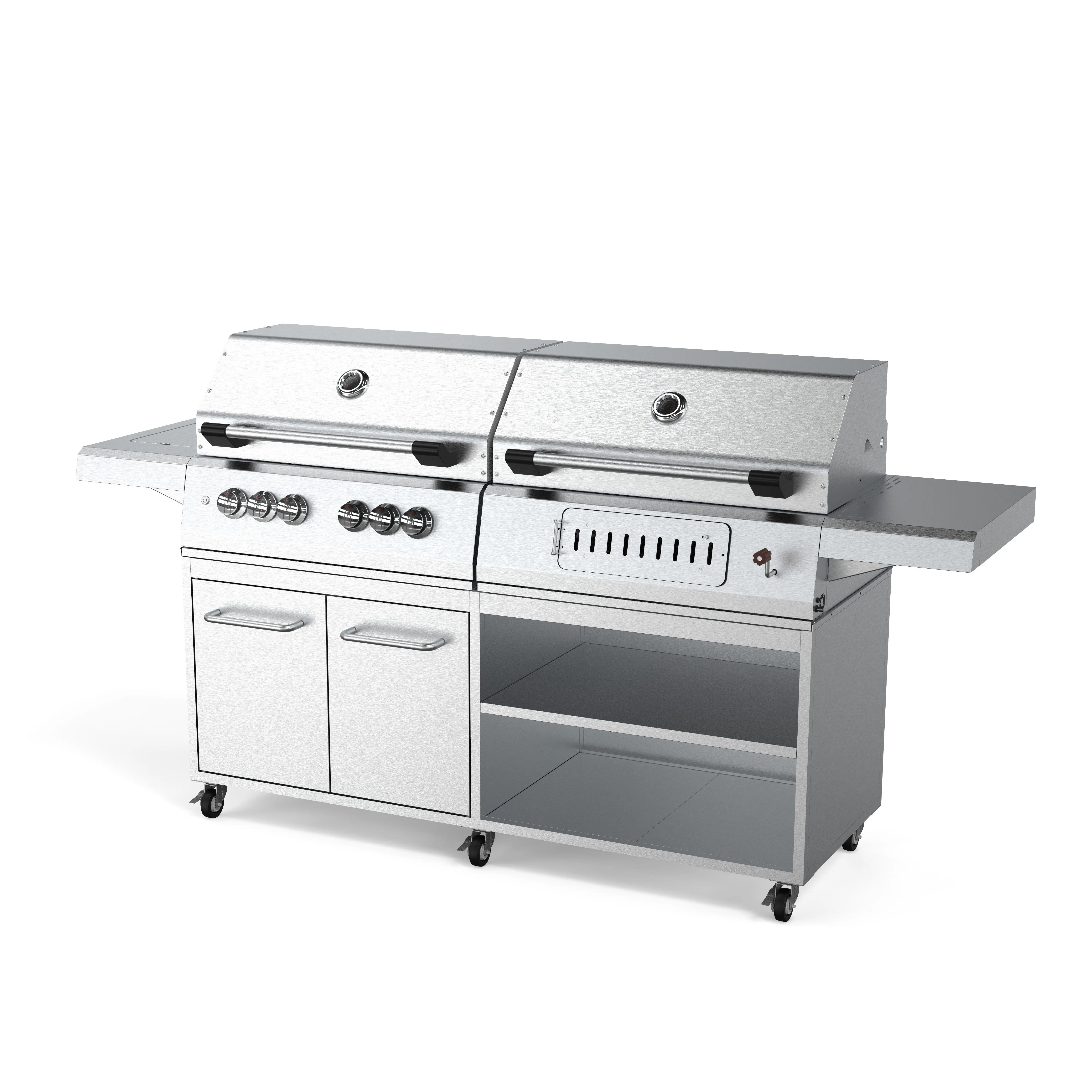 Eco Friendly Outside Kitchen Bbq Grill Set Portable Stainless Steel Fireproof Commercial Bbq Grill Gas and Charcoal