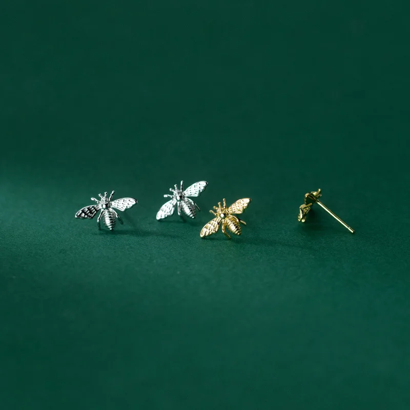 Newest Design Jewelry Sterling Silver S925 Crystal Insect Earrings 925 Yellow Diamond CZ Bee Stud Earrings For Women Girls Gift