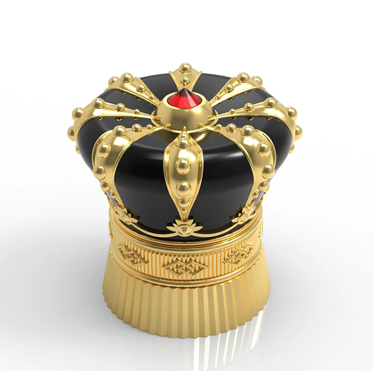 Custom luxury metal perfume bottle Silver golden abs wooden crown screw round ball magnetic zamak Perfume Bottles Lid