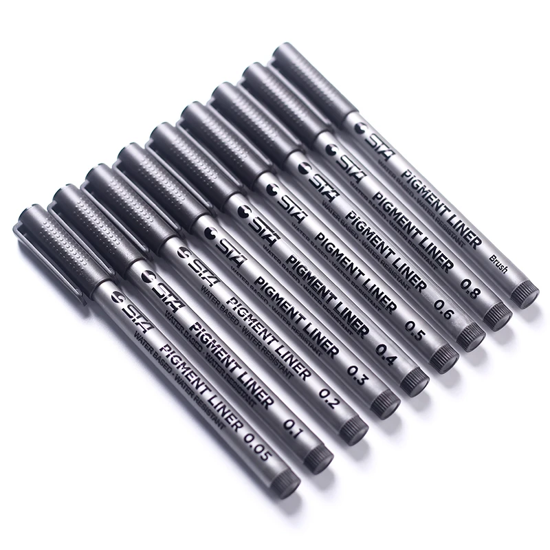 STA 9 Size Waterproof Fade Proof Micron Pen Tip Fine Liner Black Sketch Water Marker Pen set for Manga