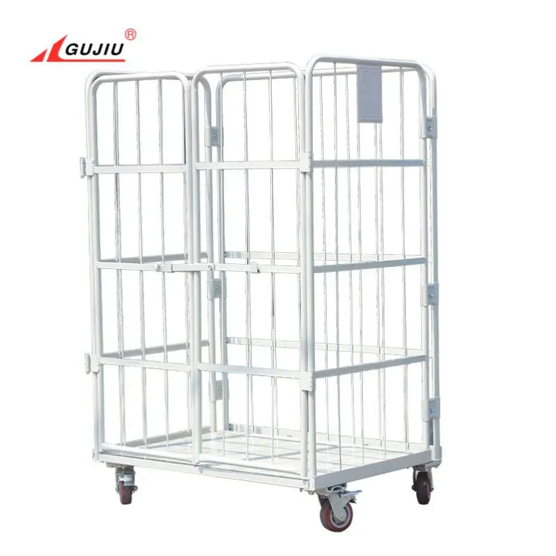 
Warehouse Cage Foldable Roll Door Logistic Security Wire Mesh Cart Storage Metal Trolley With Wheels 