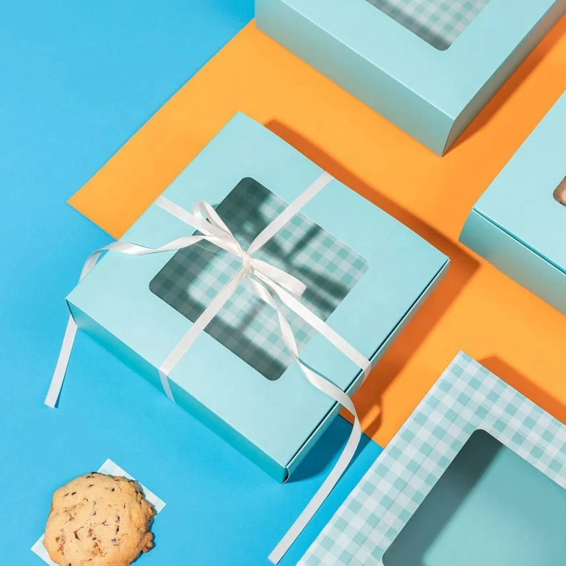 Free Sample Food Grade Baking Takeout Cardboard Package Packaging Pastry Cake Boxes For Eclair Waffle Macaron