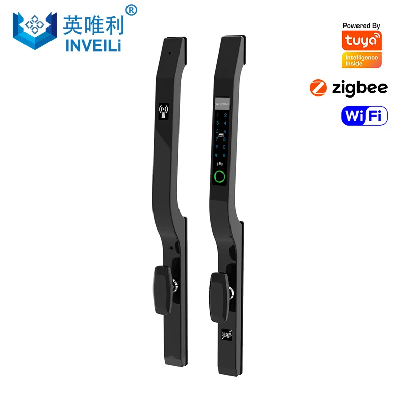 Electronic Digital Fingerprint Smart Door Lock for framed or frameless Sliding Glass Aluminum Door