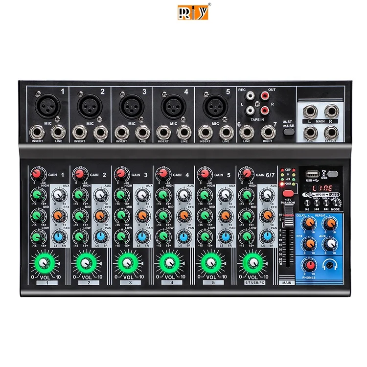 R7 Beautiful l Small Console BT Mp3 function Audio Mixer with Echo and Delay effects