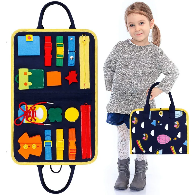 Hot Selling Early Education Dressing Learning Board Children Busy Board Toy Changing Bag New for Travel Baby Care Custom