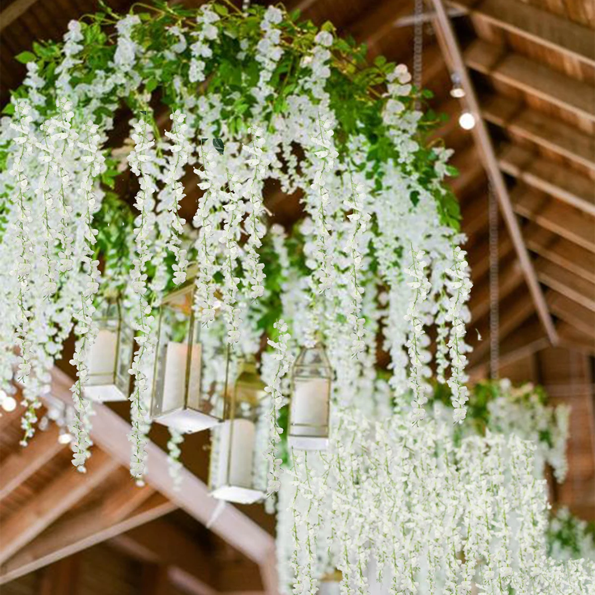 BHY0226-6-Purple Wedding Party Home Decorations Hanging Flower Faux 3 Branches Purple Vines Artificial Wisteria Flower