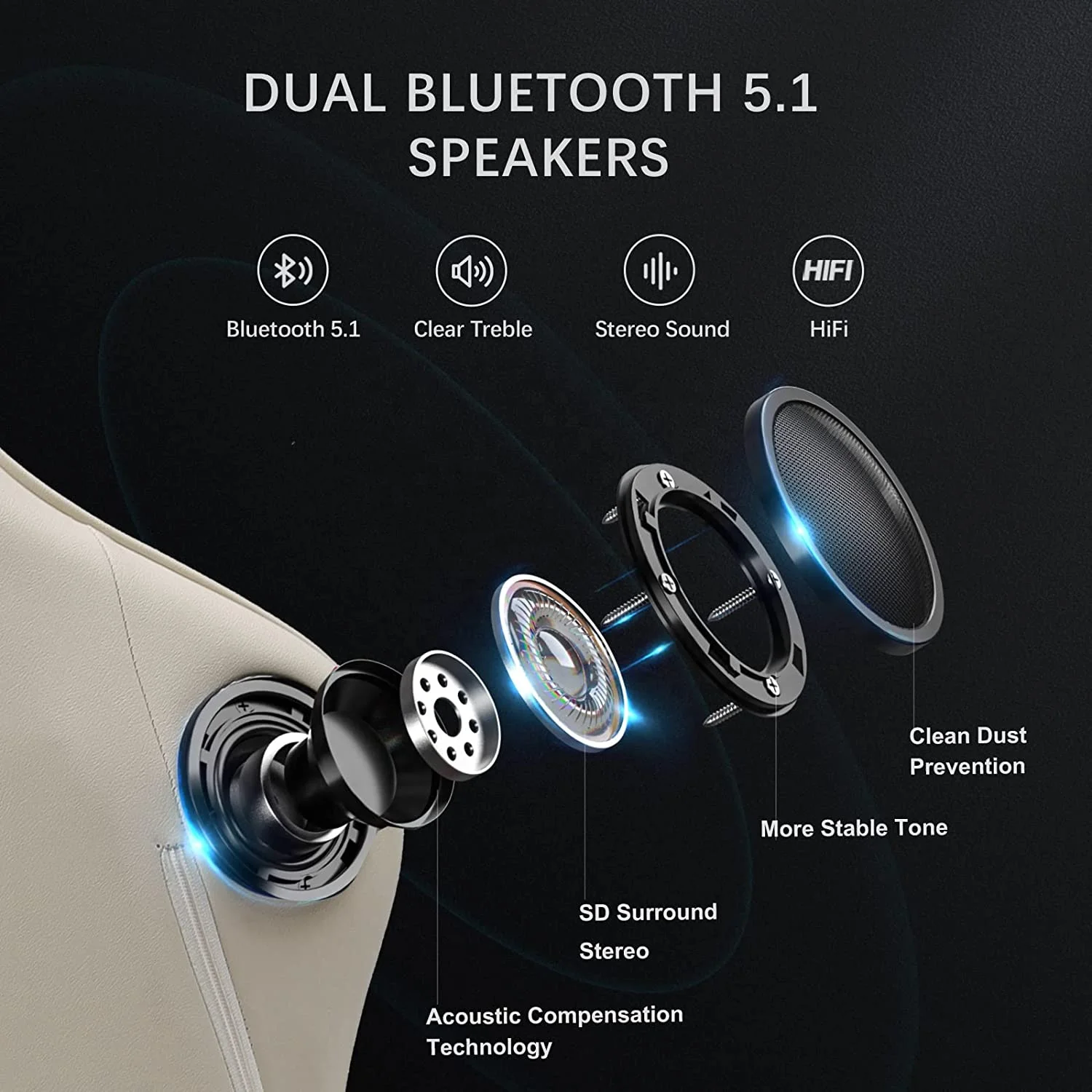 Best Selling Cheap Sale Hot Bluetooth Ivory Cadeira Sillas Gamer Player Memory Foam Pillow Office Gaming Chair with Speakers