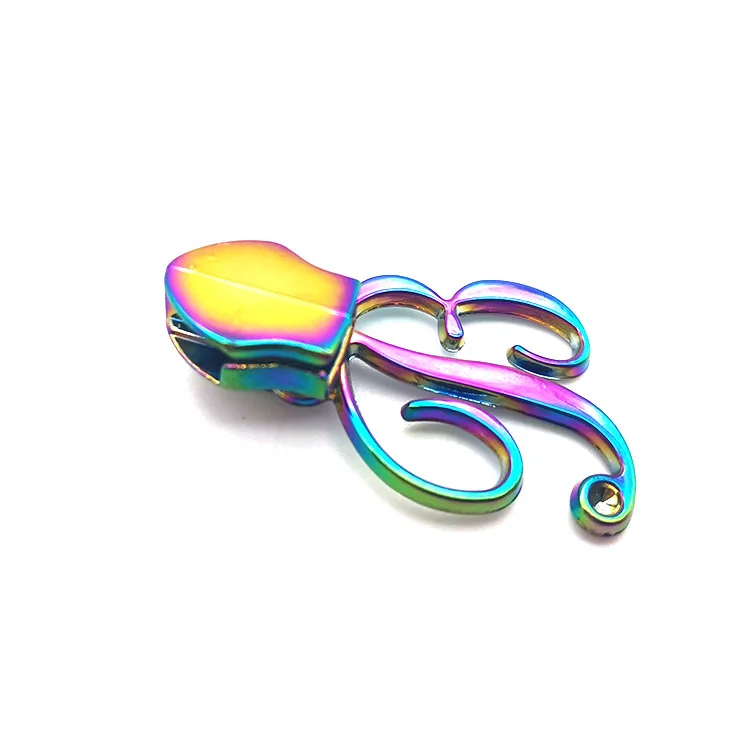 YYX custom logo 5 head zipper slider fancy printed rainbow metal zipper head slider puller custom zipper pulls
