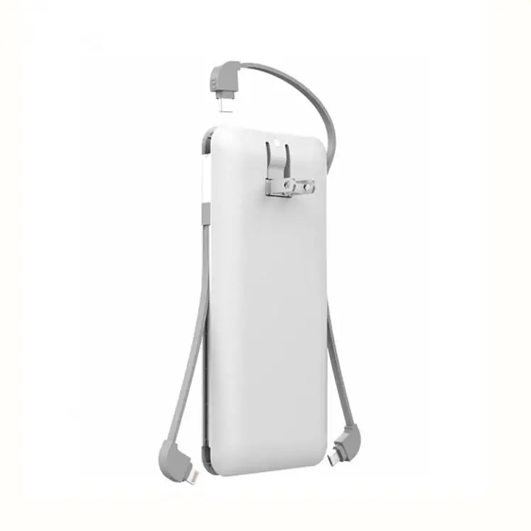 Built-in Cable 2-in-1 power bank 5000mAh and Portable Travel Charger Battery Pack Foldable AC Plug Wall Charger